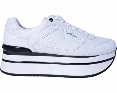 White Polyester Platform Sneakers