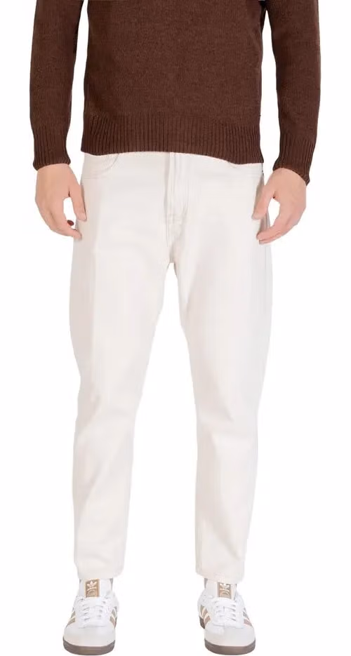 Gianni Lupo Cream Cotton Relaxed Fit Jeans