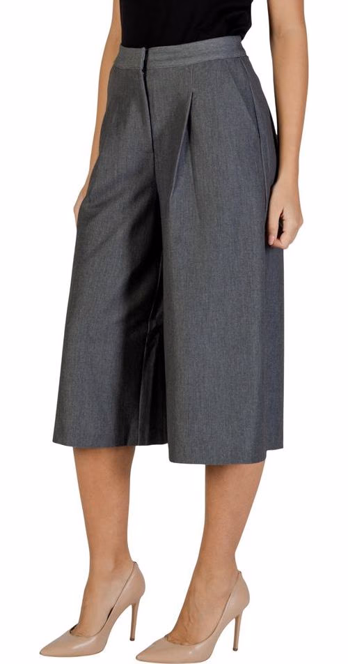 ICHI Gray Polyester Cropped Pants