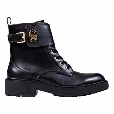 Black Artificial Leather Lace-Up Boots