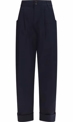 Blue Cotton Casual Pants
