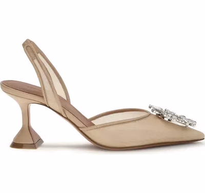 Beige Polyester High Heel Pumps