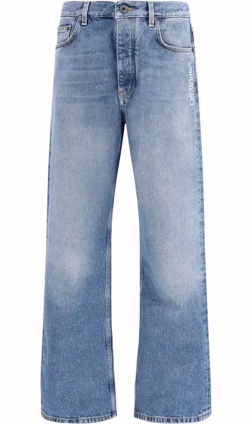Off-White Blue Cotton Relaxed Fit Jeans