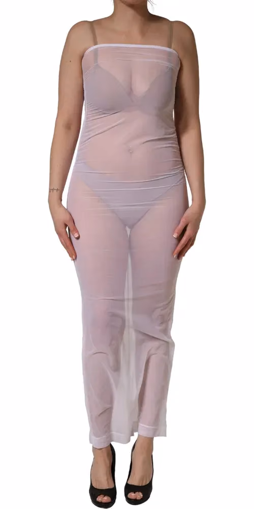 Dolce & Gabbana White Sheer Nylon Stretch Sheath Maxi Dress