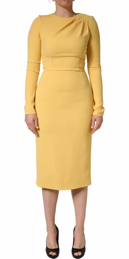Dolce & Gabbana Yellow Silk Long Sleeves Sheath Midi Dress