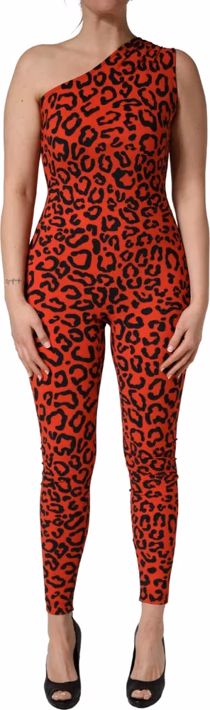Dolce & Gabbana Black Red Nylon Leopard Pattern Jumpsuit