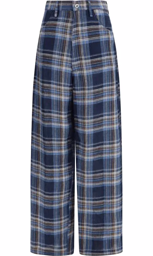 MARBELL Blue Linen Casual Pants