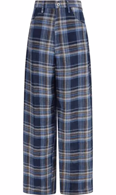Blue Linen Casual Pants