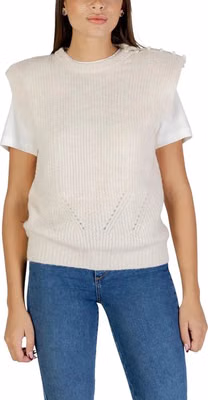 Cream Polyester Sleeveles Sweater