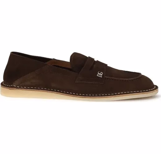 Dolce & Gabbana Brown Calf Leather Bos Taurus Slip-On Loafers