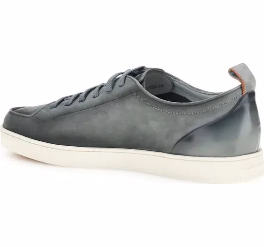 Santoni Gray Calf Leather Bos Taurus Low Top Sneakers