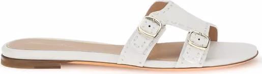 Santoni White Calf Leather Bos Taurus Flat Sandals