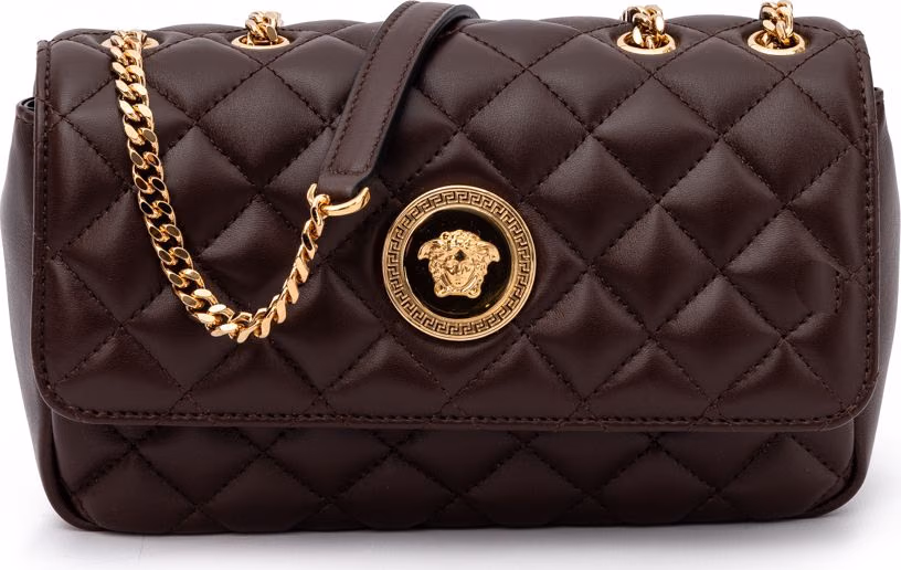 Versace Brown Quilted Leather Shoulder Strap Bag