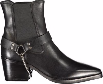 Black Leather Women Ankle Boot