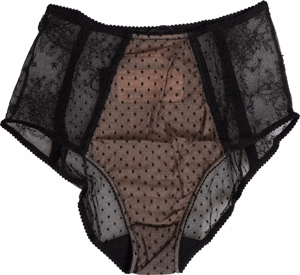Dolce & Gabbana Black Sheer Polka Dot Lace High Waist Brief Underwear