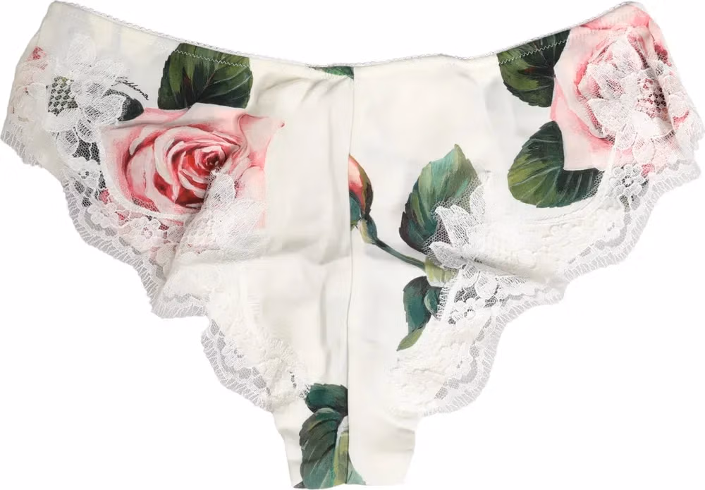 Dolce & Gabbana White Silk Floral Lace Trim Panty Brief Underwear