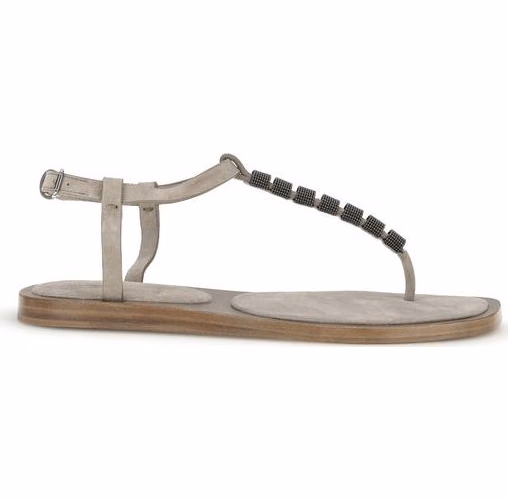 Brunello Cucinelli Beige Calf Leather Bos Taurus Flat Sandals