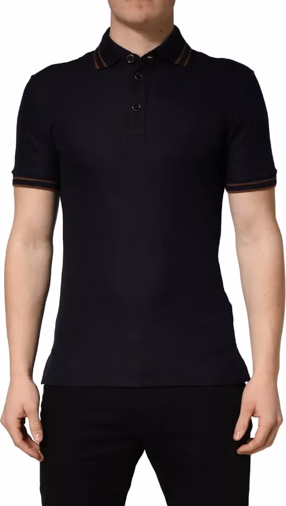 Dolce & Gabbana Dark Blue Silk Short Sleeve Men Polo T-shirt