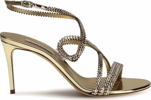 Casadei Gold Calf Leather Bos Taurus Stiletto Heel Sandals