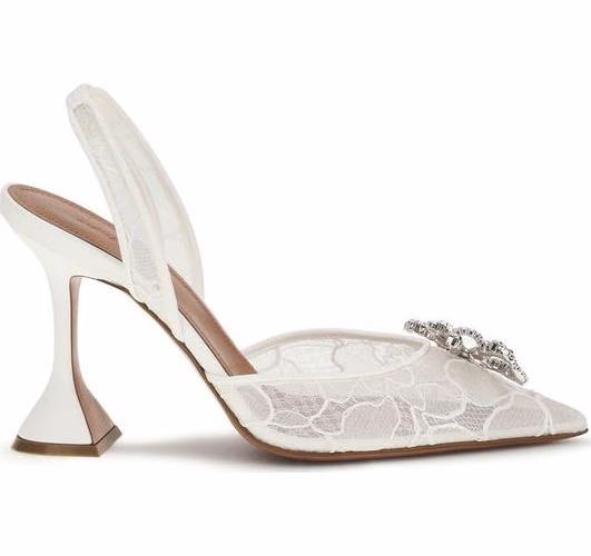 Amina Muaddi White Cotton Stiletto Heel Sandals