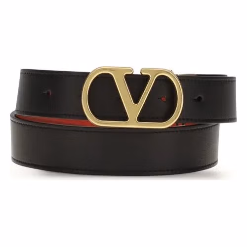 Valentino Garavani Black Calf Leather Bos Taurus Regular Belt