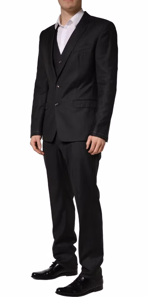 Dolce & Gabbana Dark Gray Wool Slim Fit Formal 3 Piece Men Suit