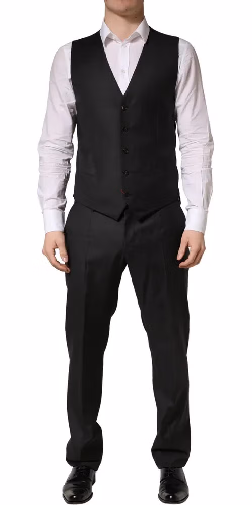 Dolce & Gabbana Dark Gray Wool Slim Fit Formal 3 Piece Men Suit
