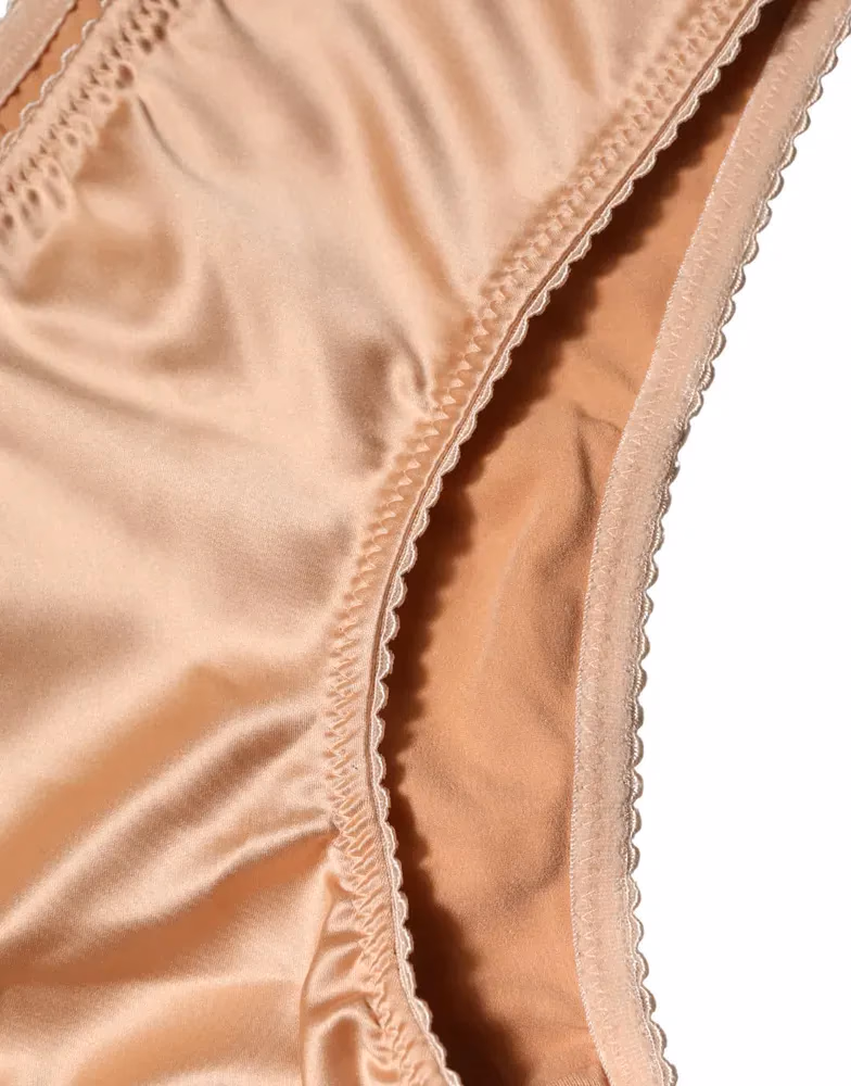 Dolce & Gabbana Beige Silk Stretch Mid Waist Brief Panty Underwear