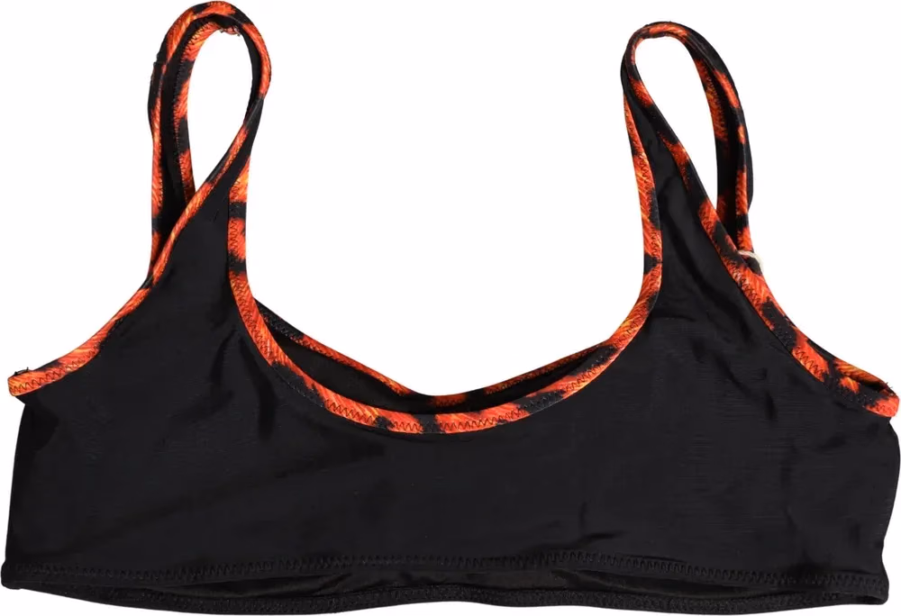 Pyrex Black Top Orange Leopard Print Bottom 2 Piece Swimwear