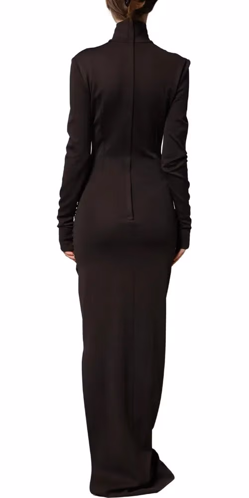 Dolce & Gabbana Brown Turtleneck Jersey Long Maxi Dress