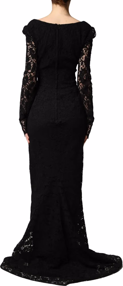 Dolce & Gabbana Black Lace Square Neck LongSleeve Maxi Dress