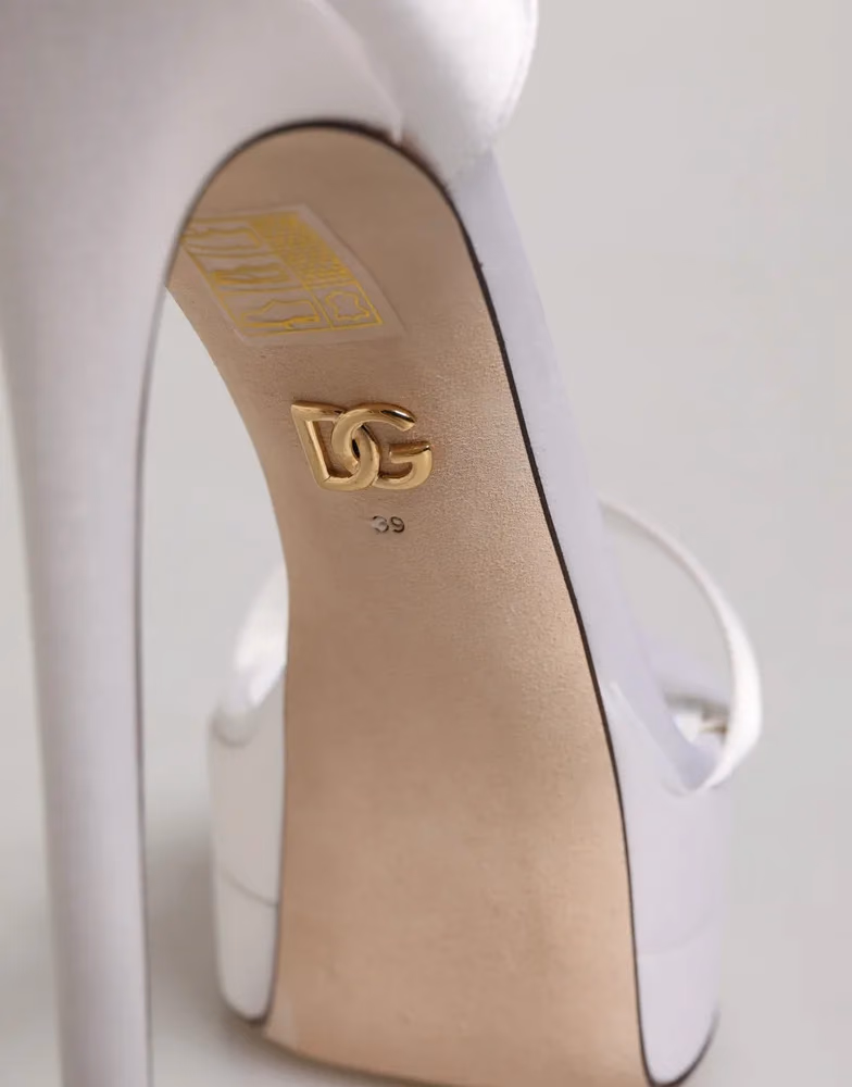 Dolce & Gabbana White Platform Ankle Strap Sandals Shoes
