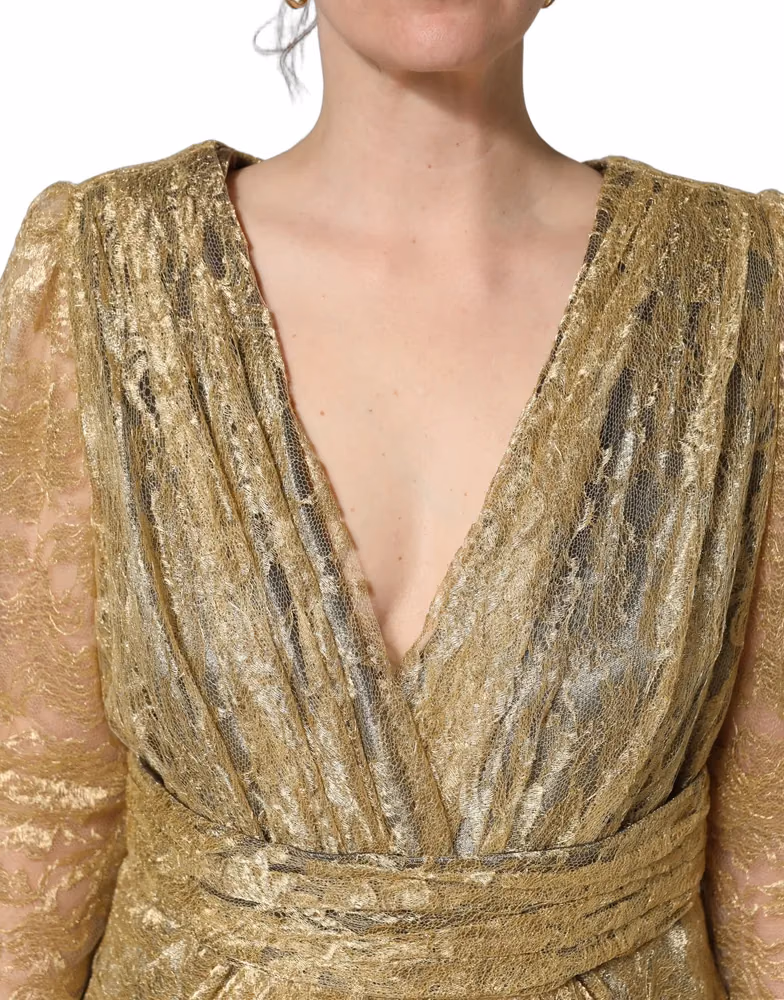 Dolce & Gabbana Gold Sheer Lace Crystal Embellished Dress
