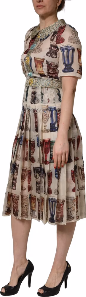 Dolce & Gabbana Multicolor Vintage Glassware Midi Dress