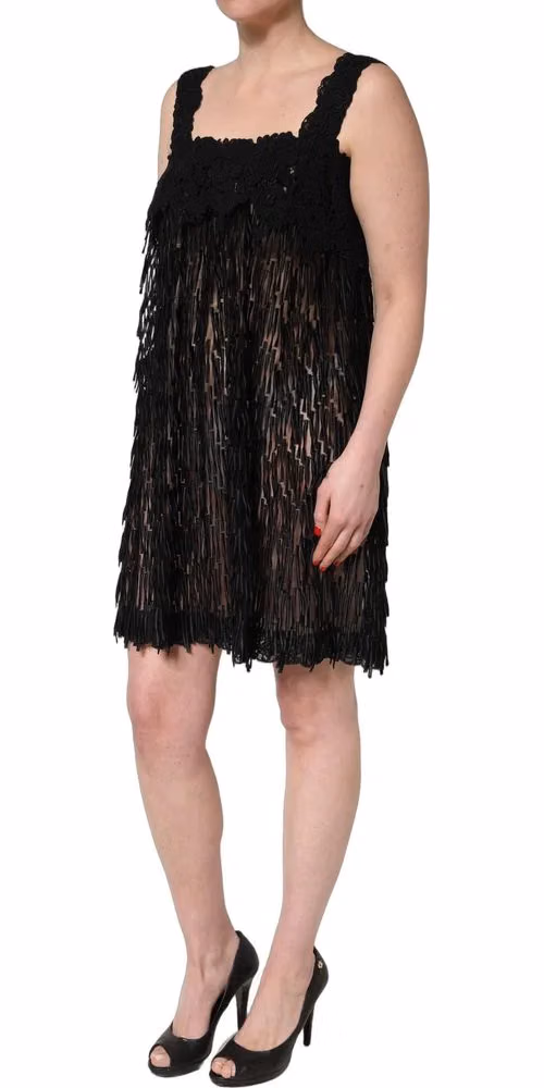 Dolce & Gabbana Black Viscose Fringed Sleeveless Mini Dress