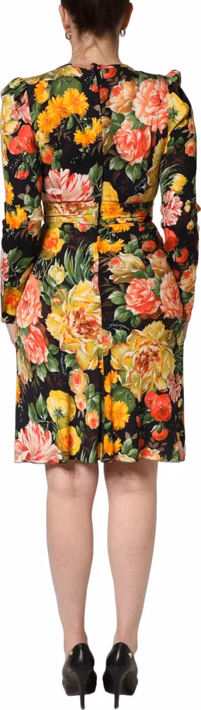 Dolce & Gabbana Multicolor Floral Print LongSleeve Midi Dress