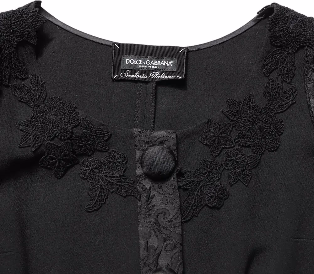 Dolce & Gabbana Dark Gray Button Fastening Lace Trimmed Blazer Jacket