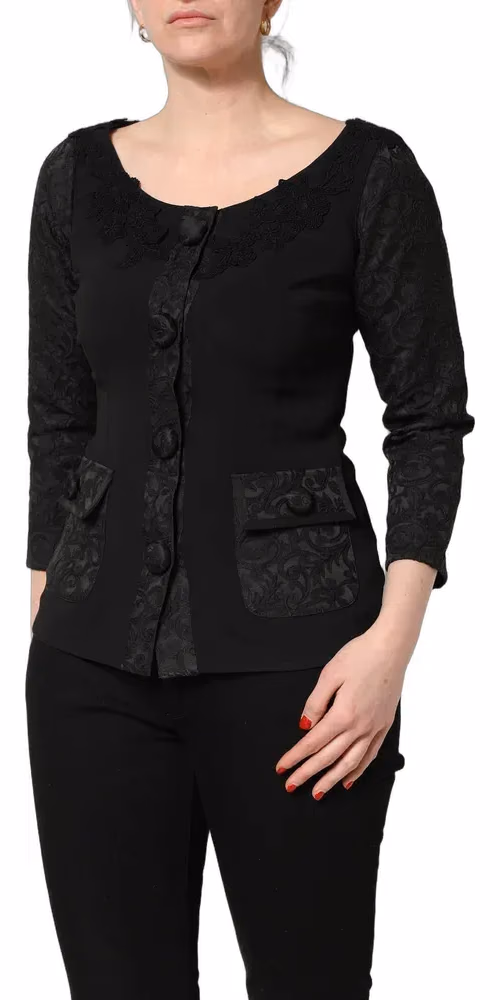 Dolce & Gabbana Dark Gray Button Fastening Lace Trimmed Blazer Jacket