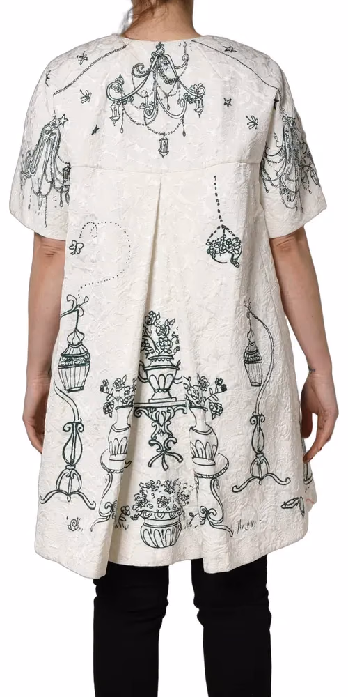 Dolce & Gabbana White Jacquard Garden Print Coat Jacket