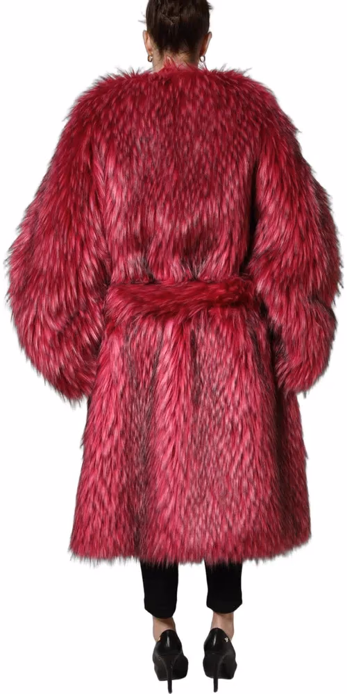Dolce & Gabbana Fuchsia Belted Faux-Fur Trench Coat Jacket