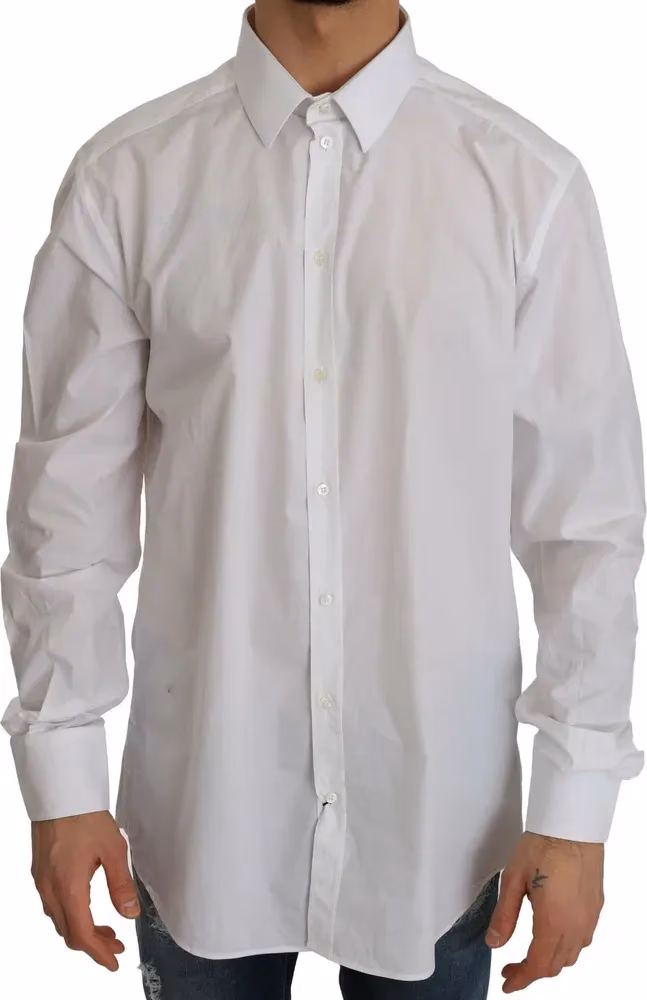 Dolce & Gabbana White 100% Cotton GOLD Slim Dress Shirt