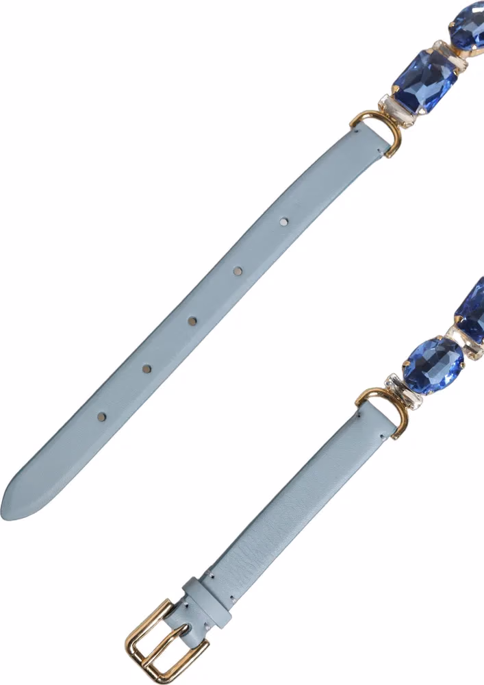Dolce & Gabbana Blue Leather Crystal Chain Embellished Belt