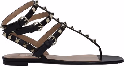 Black Leather Flip-Flop Sandals