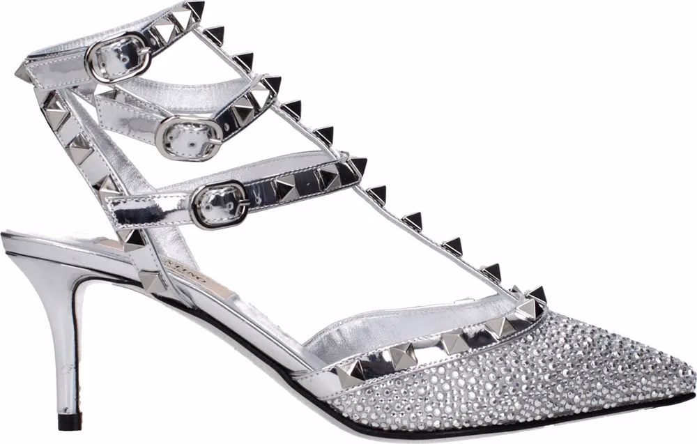 Valentino Garavani Gray Leather Stiletto Heel Sandals