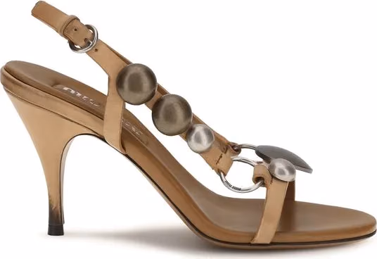 Miu Miu Brown Calf Leather Bos Taurus Stiletto Heel Sandals