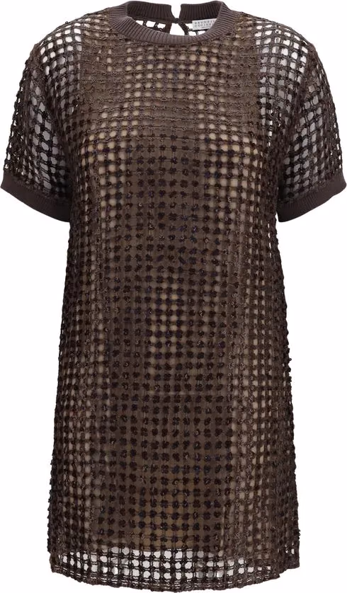 Brunello Cucinelli Brown Silk Cocktail Dress
