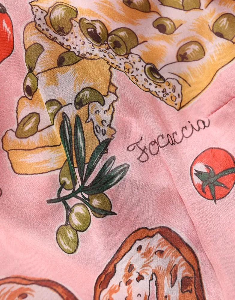 Dolce & Gabbana Light Pink Bread Print Pleated Maxi Dress