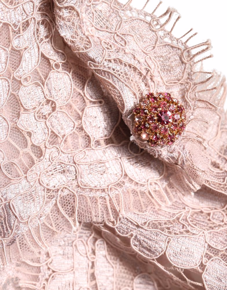 Dolce & Gabbana Pink Lace Long Sleeves Evening Gown Dress