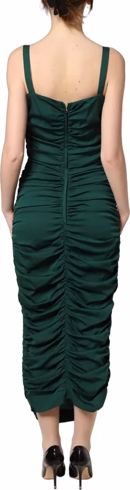 Dolce & Gabbana Green Ruched Sweetheart Bodycon Midi Dress