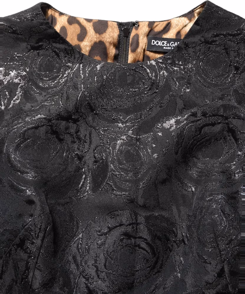 Dolce & Gabbana Black Floral Jacquard Flared A-line Dress